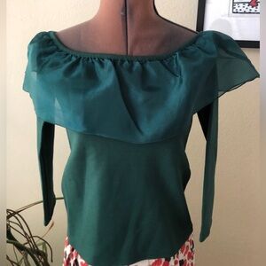 J Crew Green Organza Off Shoulder Ruffle Top XS NWT